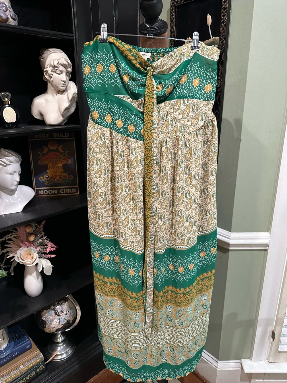 Anthropologie Tiny Twist Halter Maxi Dress Green Paisley XL